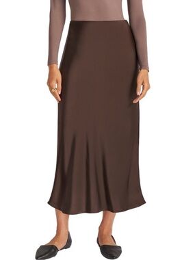 Matty M Chocolate Brown Satin Midi Slip Skirt